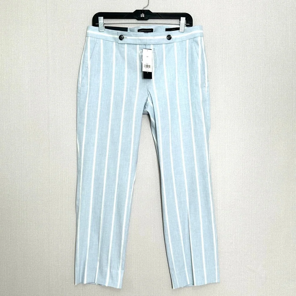 Banana Republic Avery Striped Linen Ankle Pants Light Blue White Womens Size 8R